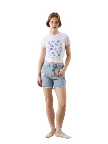 LC WAIKIKI Woman Slim Fit Ripped Detail Women's Denim Shorts