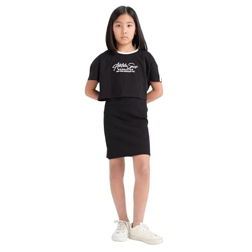 DeFacto Girl Casual Dress Short Sleeve Dress & Skirt Knitted Dress,Black 5/6 Y