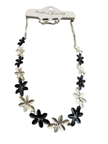 Silver & Black Floral Chain Necklace