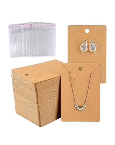 TINGSING 200 Pcs Earring Cards for Selling with 200 Self-Seal Bags, Brown | Earring Display Cards Kraft Paper Earring Holder Card Necklace Display Card for Jewelry Packaging Supplies