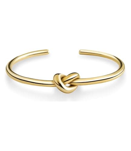 Julia Store Stainless Steel Cuff Bangle Gold Bracelets for Women | Tie The Knot Love Bracelet for Bridesmaid Gifts | 18K White/Yellow Gold Plated, Adjustable Best Friend Bracelets