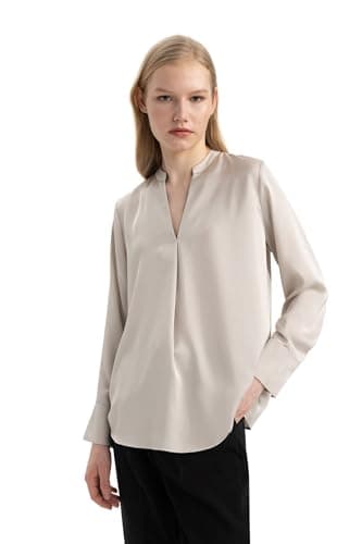 DeFacto Womens Smart Casual Regular Fit V Neck Long Sleeve Woven Top Long Sleeve Blouse Blouse (pack of 1) Shirt