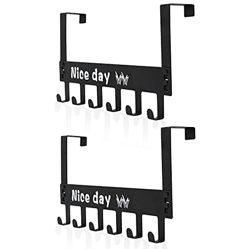 Sunshin 2 Pack Over The Door Hooks, Over The Door Towel Rack with 6 Coat Hooks for Hanging Coat, Bag, Robe, Towel - Bathroom or Bedroom Sturdy Anti-Rust Door Hanger Storage hook