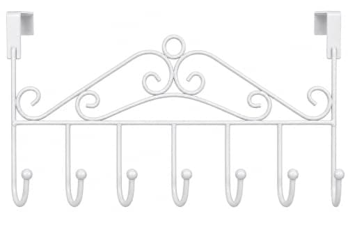 Metal 6 Hooks Over The Door Hanger for Hanging Without Screws Space Saving Clothes Organizer Clothes Organizer White