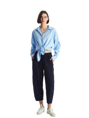 LC WAIKIKI Woman Carrot Fit Plain Linen Blend Women's Trousers