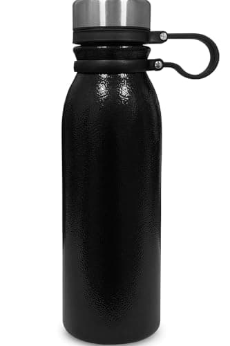 Water Bottle 600ml, Stainless Steel Vacuum Insulated Flask with Double Wall Leak-Resistant Design for Hot and Cold Drinks, Sports, Travel, Office and Gym, Black