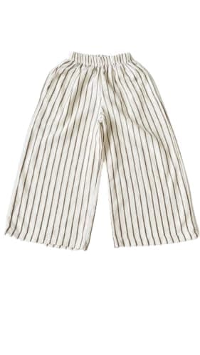 Kids Striped Linen Pants White & Brown Elastic Waist 5-6 XL | Wide Leg Fit, Boys & Girls, Comfortable Wear, Casual Style, Breathable Linen