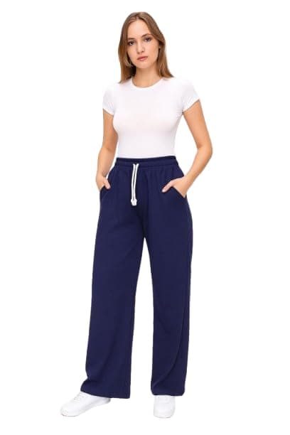 NG Women's Wide Leg Sweatpants with Pockets, Drawstring Waist, Thick Fabric, Activewear, Casual Pants