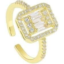 Rectangle Open Ring, Gold Plated, AAA, Zirconia, Adjustable, Weight 2.6 Gram