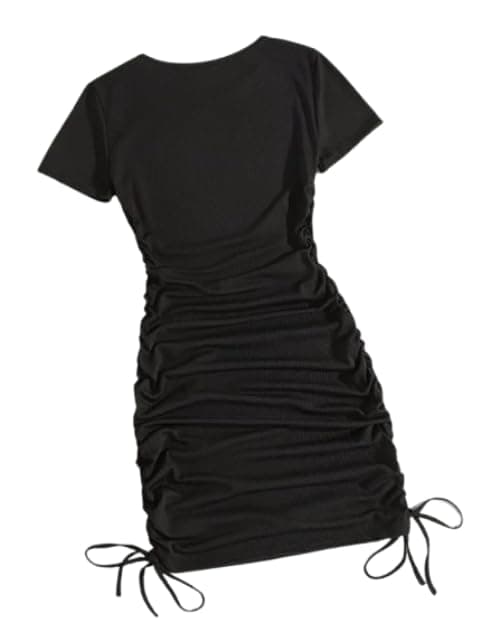 Women Summer Solid Color Drawstring Bodycon Midi Dress - Casual Fashion Holiday Daily Use - Code7713