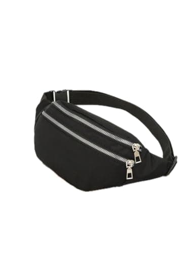 Casual Minimalist Black Polyamide Waist Pack, Multi-Layer Waterproof Fanny Pack, Adjustable Shoulder Crossbody Bag, Zipper Closure, Medium Size, Unisex Style