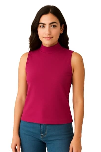 Ajyal Women Sleeveless Mock Neck Top, Slim Fit Shirt