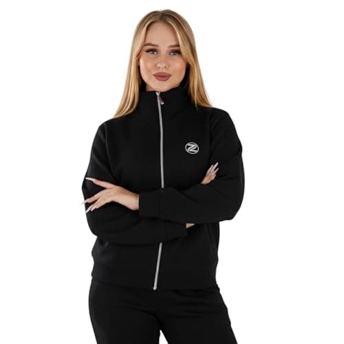 ZECOTEX Women's Casual Melton Zip-Up Sweatshirt Jacket | Embroidered | Sizes S to 2XL Coat