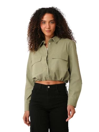 LC WAIKIKI Plain Long Sleeve Women'S Crop Shirt, Xs - Khaki