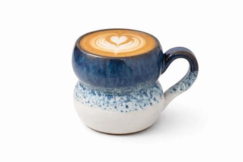 Handmade Pottery Coffee Cup 130 ml with Handle – Artisan Ceramic Mug Made in Egypt – Small Cappuccino/Latte Cup (Ocean Frost) Drinking cup