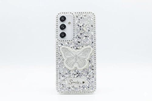 Butterfly Crystal For (Samsung A55) Protective Case Glittery Back Cover Rhinestone Frame For Girls Shockproof Protection For Girls (White)