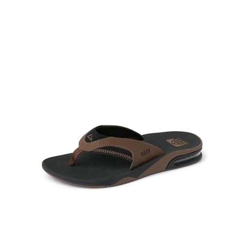 Reef Men's Fanning Flip-Flop, Black and Tan, 12 Sandal