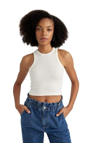 DeFacto Woman Young Fitted Halter Collar Knitted Athlete,Off White M