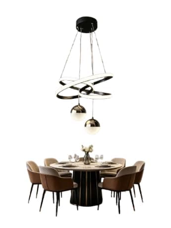 Interlocking Circles Chandelier with 2 Crystal Ball Pendants - Modern Round Ceiling Lighting for Home