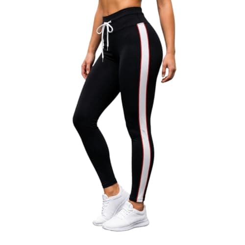Miza Women's Athletic Gym Stretch Leggings, Black with Colored Stripes, One Size 50 to 90k Pants