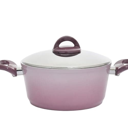 Zahran New Granite 28cm Purple Non-Stick Casserole Pot with Glass Lid Eco-Friendly Granite Coating for Healthy Cooking Home