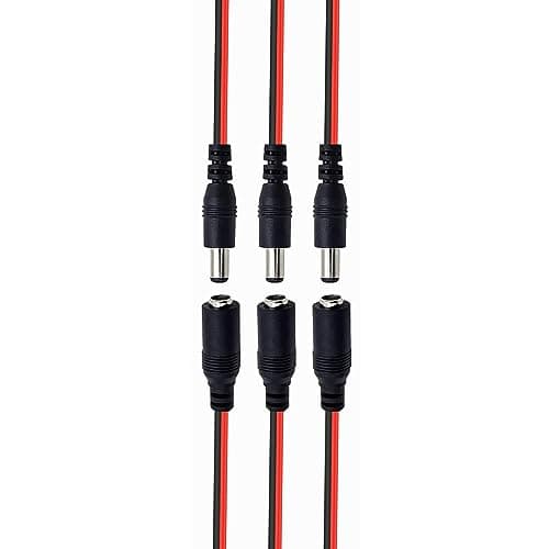 DC Power Cable 12V 5A Male and Female Connectors for CCTV Security Camera Pigtail Power Adapter Connectors (5.5mm x 2.1mm, 3 Pairs) Power cord