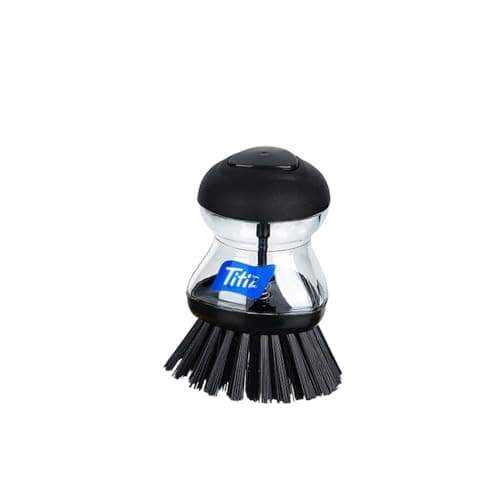 Titiz Soap Dispensing Palm Dishwasher Brush, With Bottom On Top and Detergent Reservoir, It helps You To Easily Clean Dried Stain,Black*Transparent. Cleaning brush
