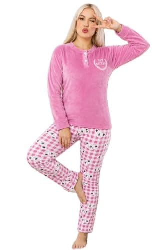 PROJECT Z Lorina 3188 Women's Winter Soft Touch Long Sleeve Button Front Pajamas – Plaid Pants with Panda Graphic – Comfy Home Pajamas for Women – Large to 2XL – Multicolor
