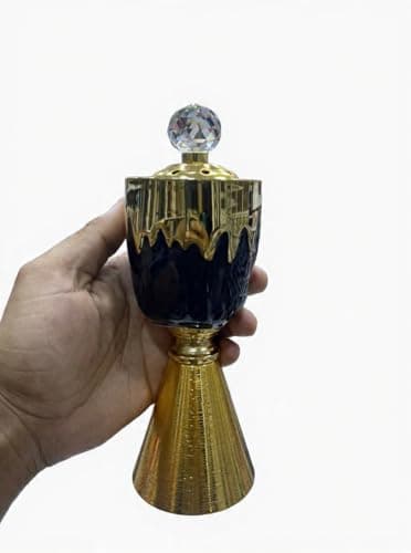 Generic Luxury Incense Burner with Crystal Ball Topper, Gold and Black, Charcoal or Electric, Decorative Arabic Style
