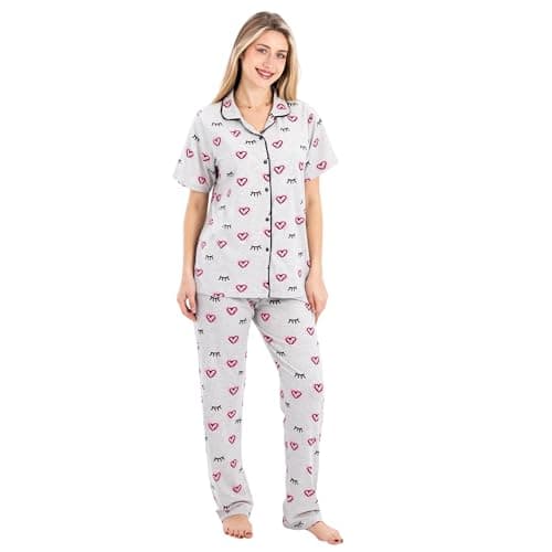 Classic Cotton Pajama Set | 1/2 Sleeve Blouse and Pants with Heart Print | Elegant & Lightweight Design | Ultimate Comfort Women's Homewear