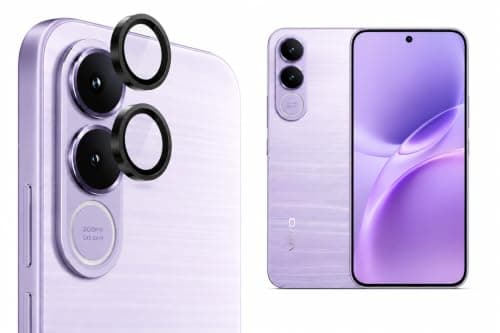 Camera Lens Protector for Vivo V70 FE Accessories, 9H Tempered Glass Metal Ring Camera Cover Screen Protector, Case Friendly, Anti Scratch, Black
