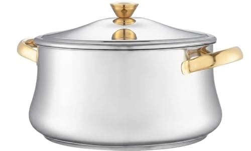 Zahran Stainless Steel Saucepan 30cm Polished Gold Finish Classic Luxury Saucepan with Lid Extra Large Capacity Home