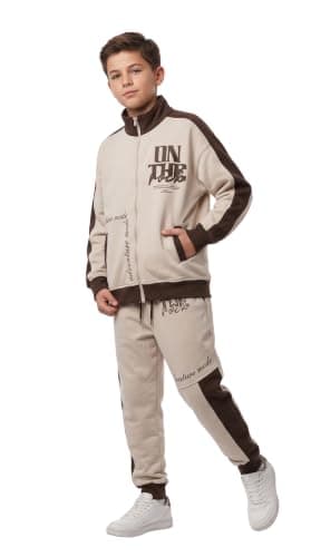 Marinero Boys’ 2-Piece Cotton Tracksuit – Colorblock Zip-Up Jacket with Graphic Print