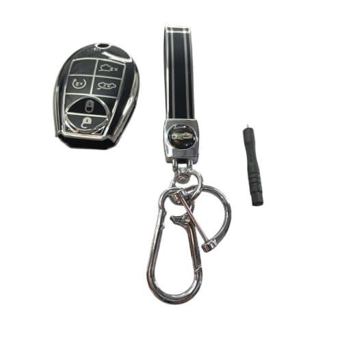 LOKYBOY Black and Silver TPU Car Key Fob Cover with Keychain for Jeep Cherokee