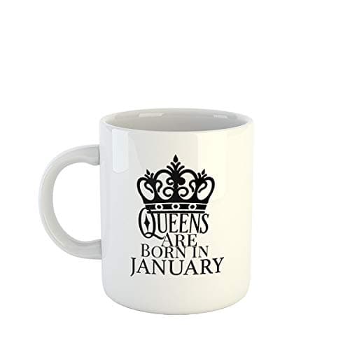 iKraft Ceramic Coffee Mug | Printed Design - Queens are Born in January | Birthday Mug | Best Gift for Women, Mom, Girlfriend and Loved Ones, White - 11oz [325 ml] Drinking cup
