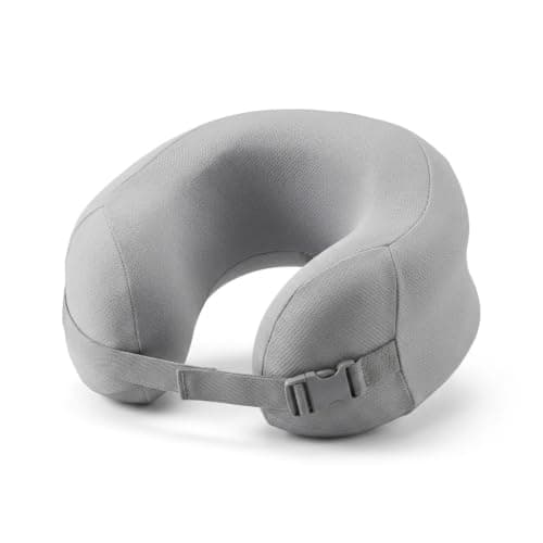 Medical Foam Travel Pillow for Neck and Head Support for Sleeping in Airplane and Car, Ergonomic Headrest Anti Spinal Pain with Washable Cover and Adjustable Safety Strap for Travelers - Grey Body positioner