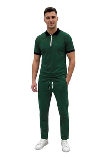 Miza Mens Summer Polo Zipper Suit Comfortable Hashira T-Shirt Casual Pants Imported Collar & Bib Coordinated outfit