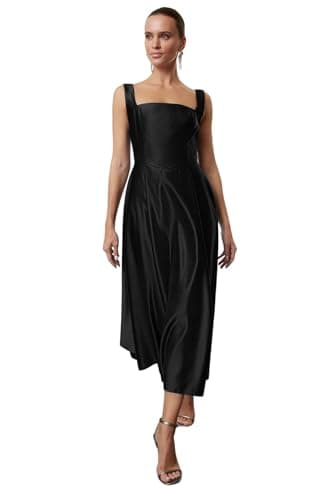 Trendyol womens Schwarz A-linie Satin Woven Stylish Evening Kleid Night Homecoming Kleid Tpraw25el00040 Dress (pack of 1)