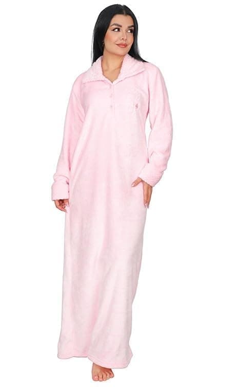 Womens Fur Nightgown, Collar and Buttons - Luxury Winter Women's Abaya Soft Fur Long Elegant Long Dress - Long Sleeve Long Gown Nightgown nightshirt