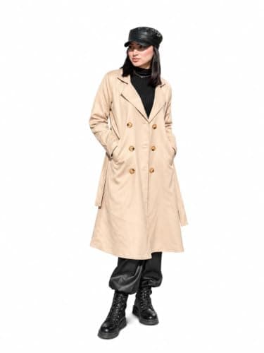 Beige Women's Trench Coat | Double Buttons, Waistband