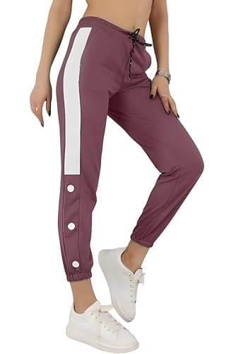 MEZA Women's Milton Jogger Pants with Side Stripe, No Pockets, Slim Fit