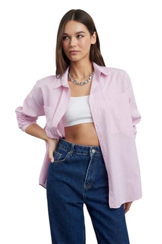 Trendyol Womens Oversize Pink Striped Shirt - Woven, Twoaw23go00359 Shirt (pack of 1)
