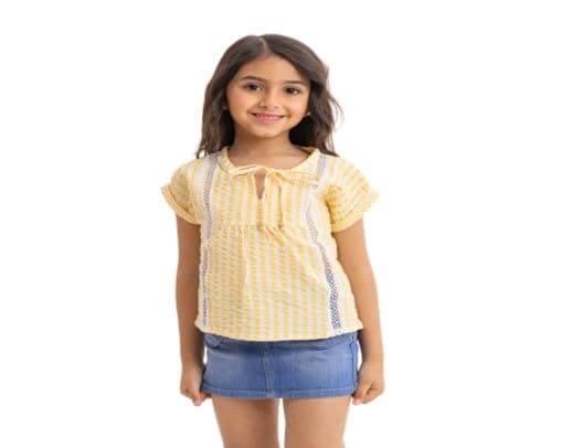 lovely land Girls Girls' White*yellow Stripped Blouse Classic