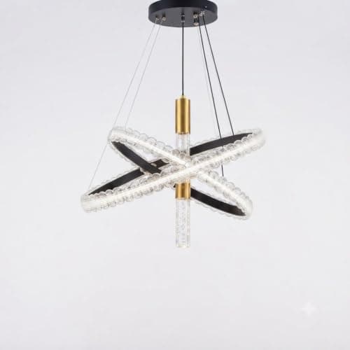 2 Circles Cross LED Chandelier - Modern Ceiling Lighting with Glass Cylinder Pendant for Living Rooms and Reception