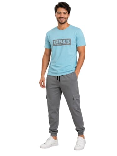 Miza Tring Men's EXPLORE – Cotton T-Shirt with Soft Pants, Thermal Vinyl Print, Casual and Sport Coordinated outfit