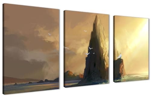 Skills Canvas Wall Art - Towering Rock Formations from the Sea Under Foggy Sky - Wall Art for Living Room, Bedroom, Office Decorations and More - Size (30cm x 40cm x 3pcs)