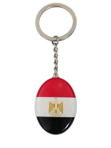 Keychain Egypt Flag Oval Shape Silver Metal | Republic Gold Eagle Domed Oval Design Durable Metal Ring, Egyptian Flag Colors, Souvenir Gift