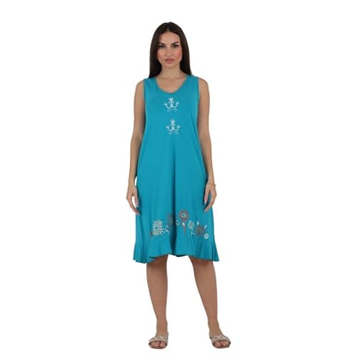 ZECOTEX Women's Short Night Dress Cotton | Sleeveless, Embroidered, Relaxed Fit | Sleepwear and Loungewear | Sizes M to 4XL Nightgown nightshirt