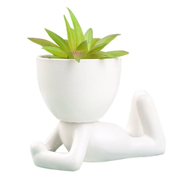 Reclining Human Figure Ceramic Plant Pot for Succulents and Home Office Decor