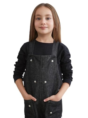LC WAIKIKI Girl Girls' Floral Embroidered Denim Dungarees